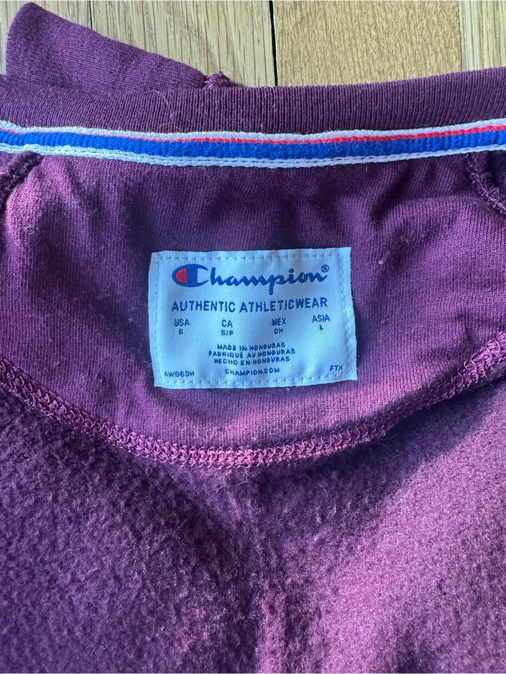 Champion Crewneck Sweatshirt in Deep Purple with Red & Blue Trim